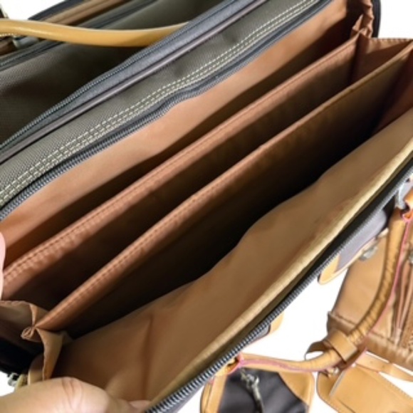 NWT Franklin Covey Morgan Triple Gusset Wheeled Canvas Case Brown/Tan - Picture 6 of 13